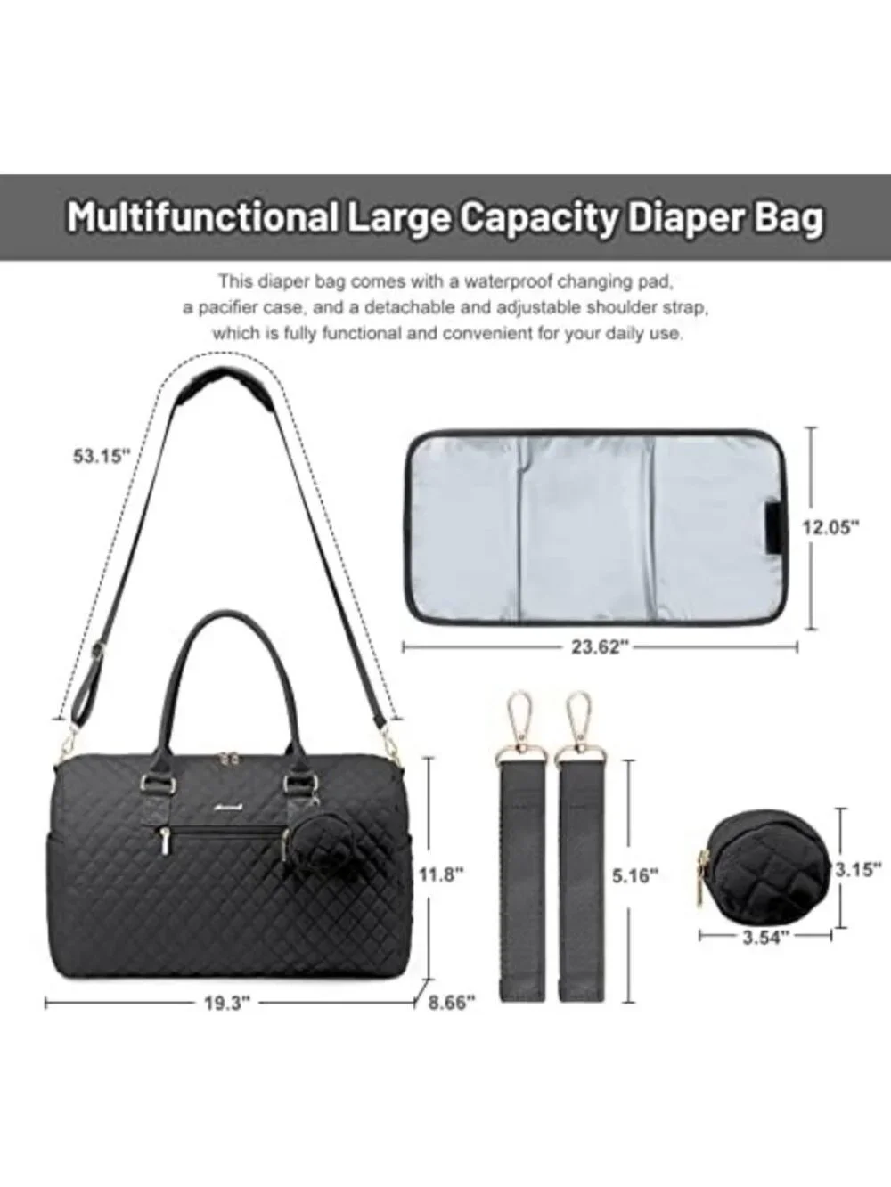 Stylish Large Capacity Diaper Tote with Changing Pad & Pacifier Case - Perfect